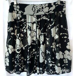 INC International Concepts Women Skirt Size Large Black White Floral Pleat Sheer